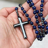 Tiger's Eye and Lapis Lazuli Cross Rosary Necklace for Men – Orion