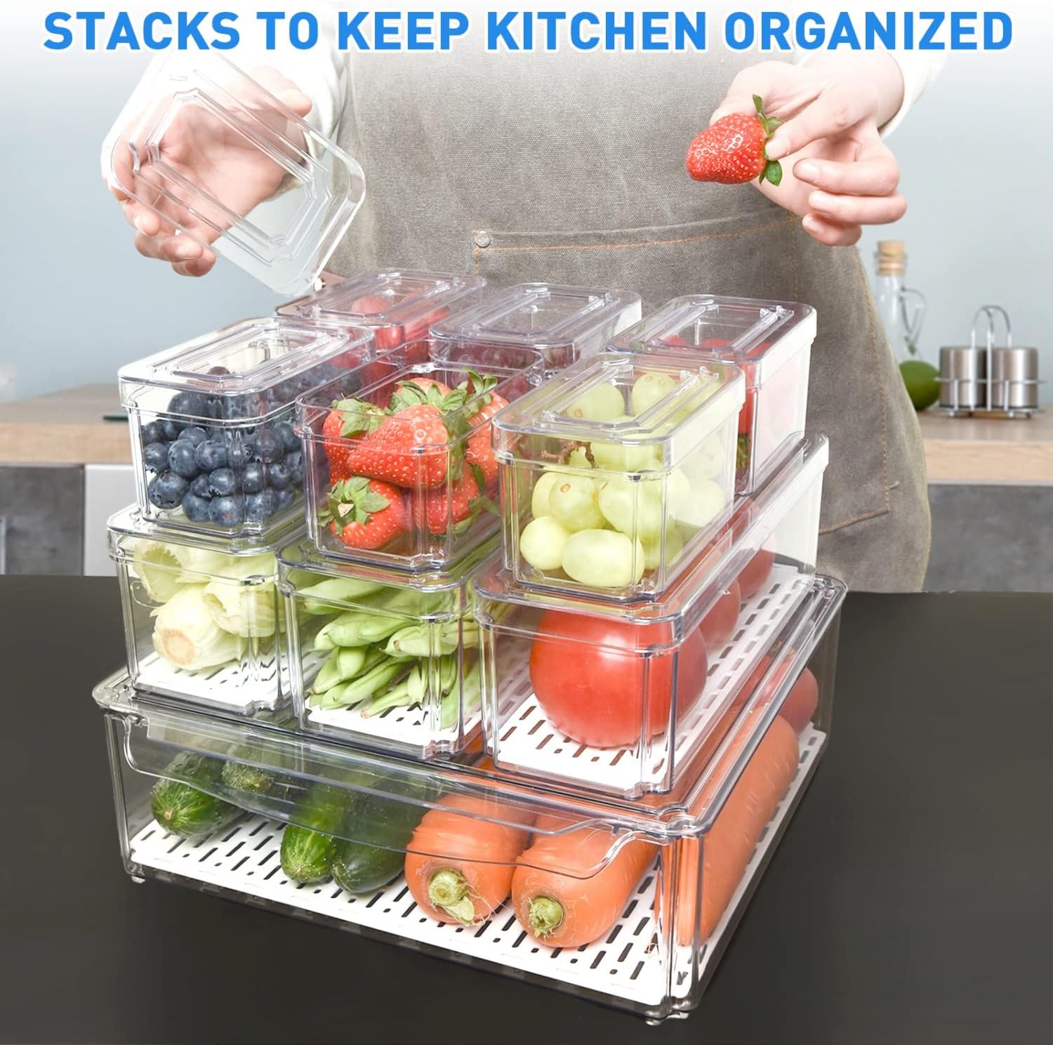 Stackable Fridge Organiser Set with 10 Containers - FridgeMaster