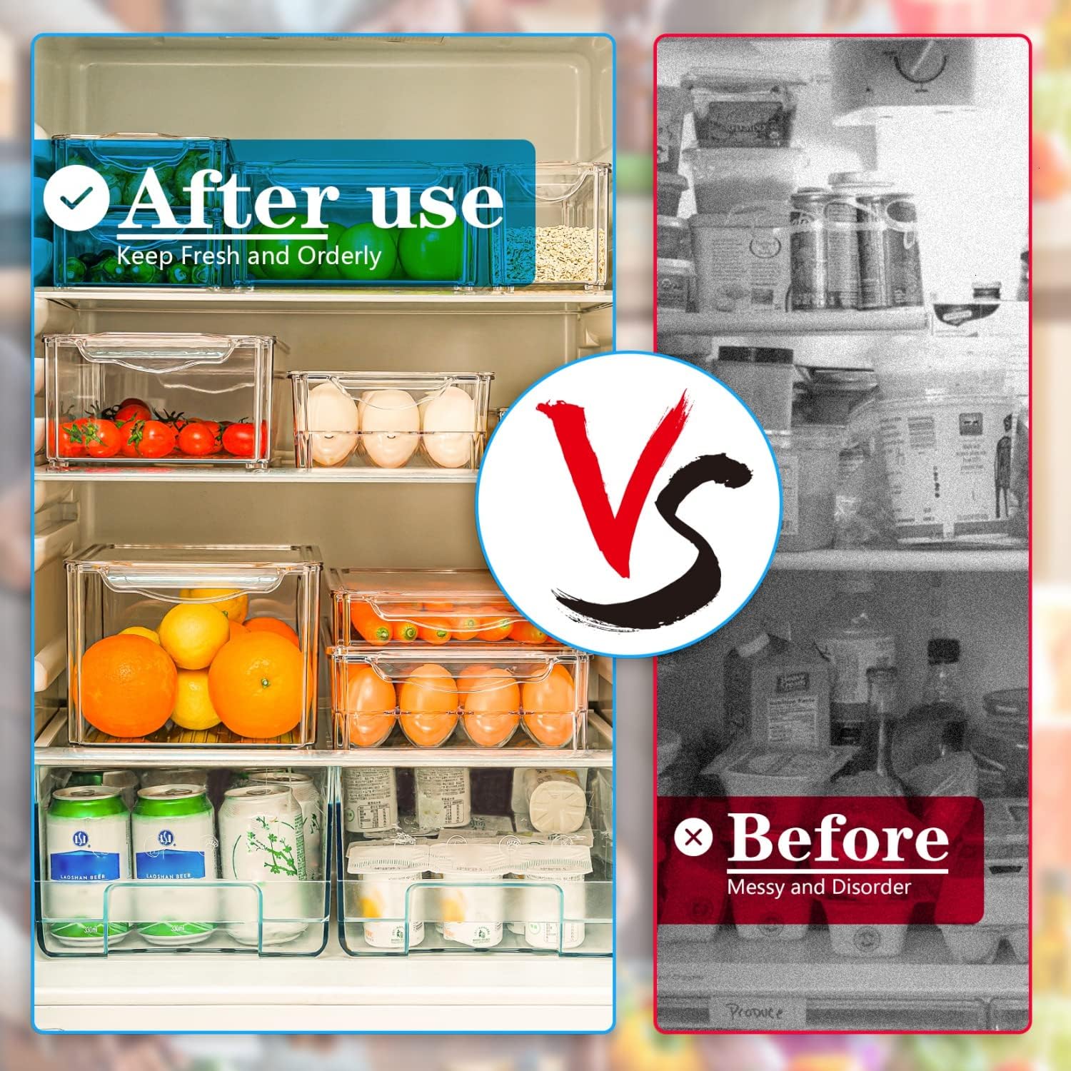 Stackable Fridge Organiser Set with 10 Containers - FridgeMaster