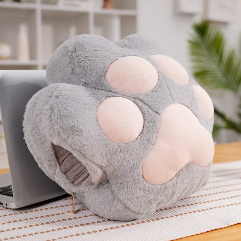 VeluPaws Heated Plush Cushion | Adorable cat paw hand warmer with a built-in heat pack and a soft blanket—perfect for chilly days.