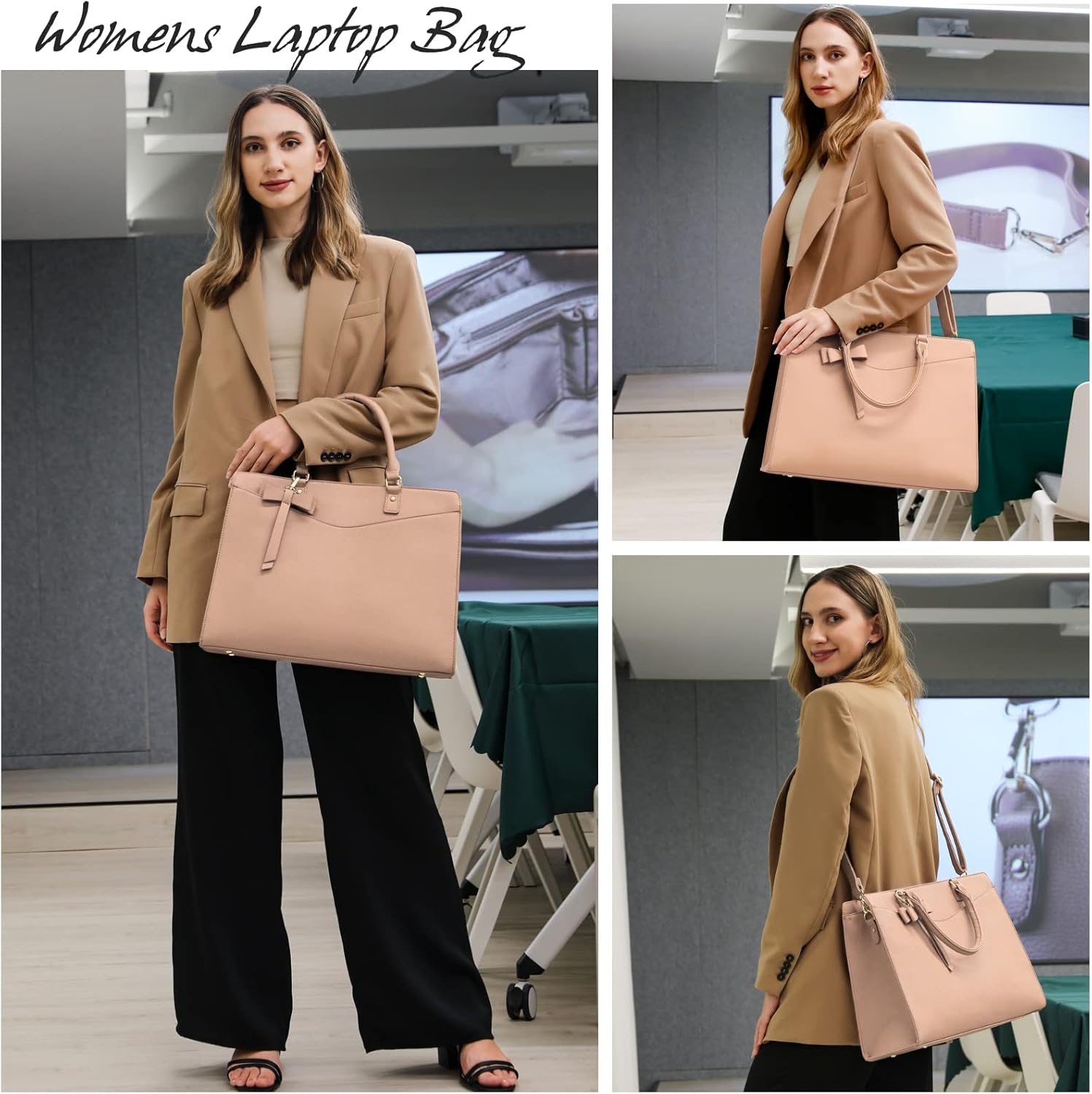 Waterproof PU Leather Laptop Bag with Multifunctional Design for Women