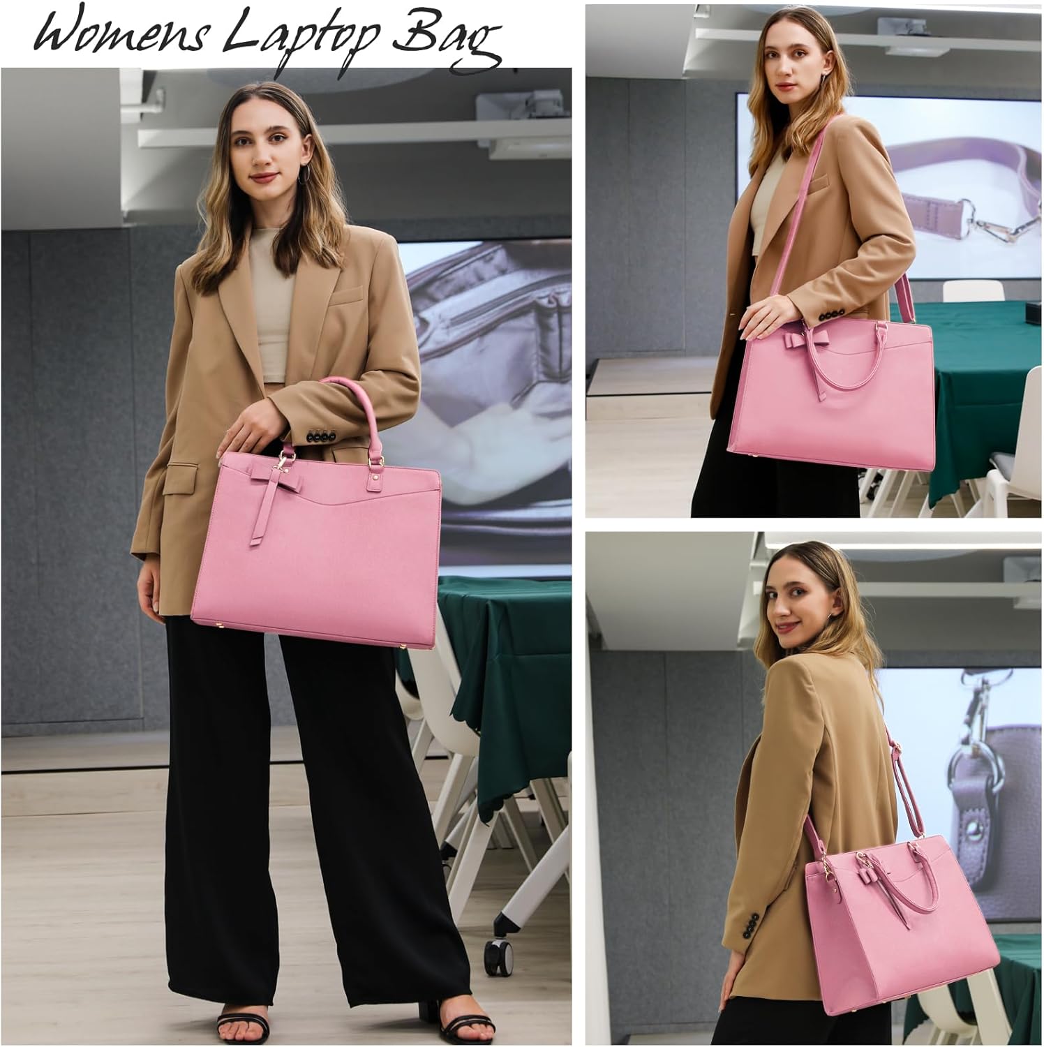 Waterproof PU Leather Laptop Bag with Multifunctional Design for Women