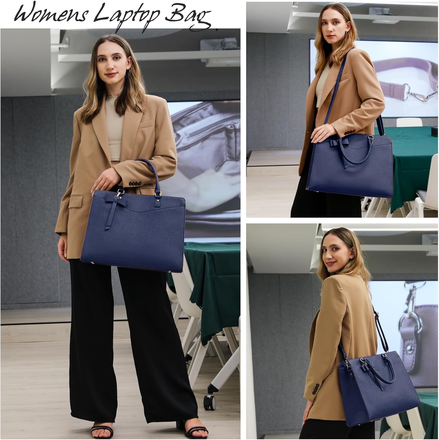 Waterproof PU Leather Laptop Bag with Multifunctional Design for Women