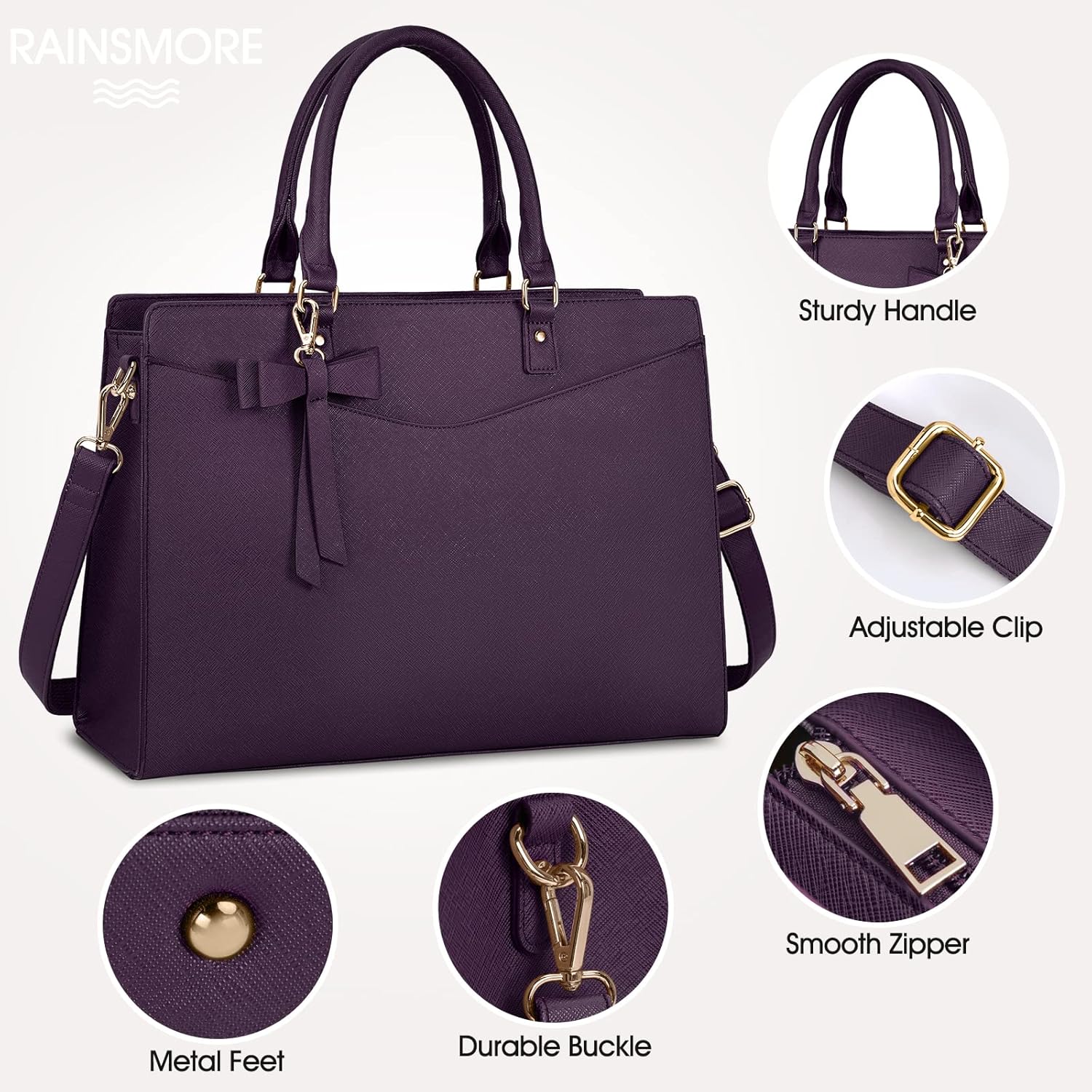 Waterproof PU Leather Laptop Bag with Multifunctional Design for Women