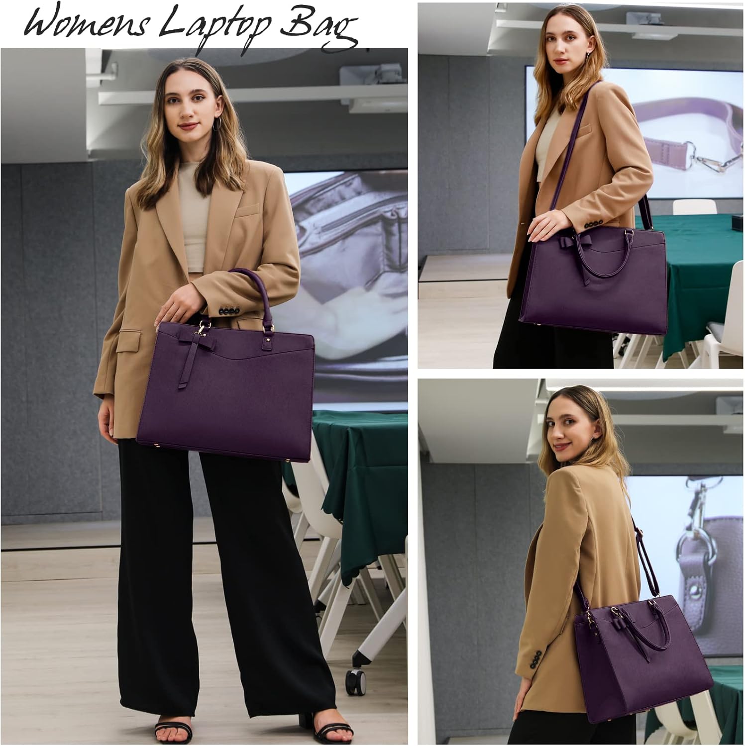 Waterproof PU Leather Laptop Bag with Multifunctional Design for Women