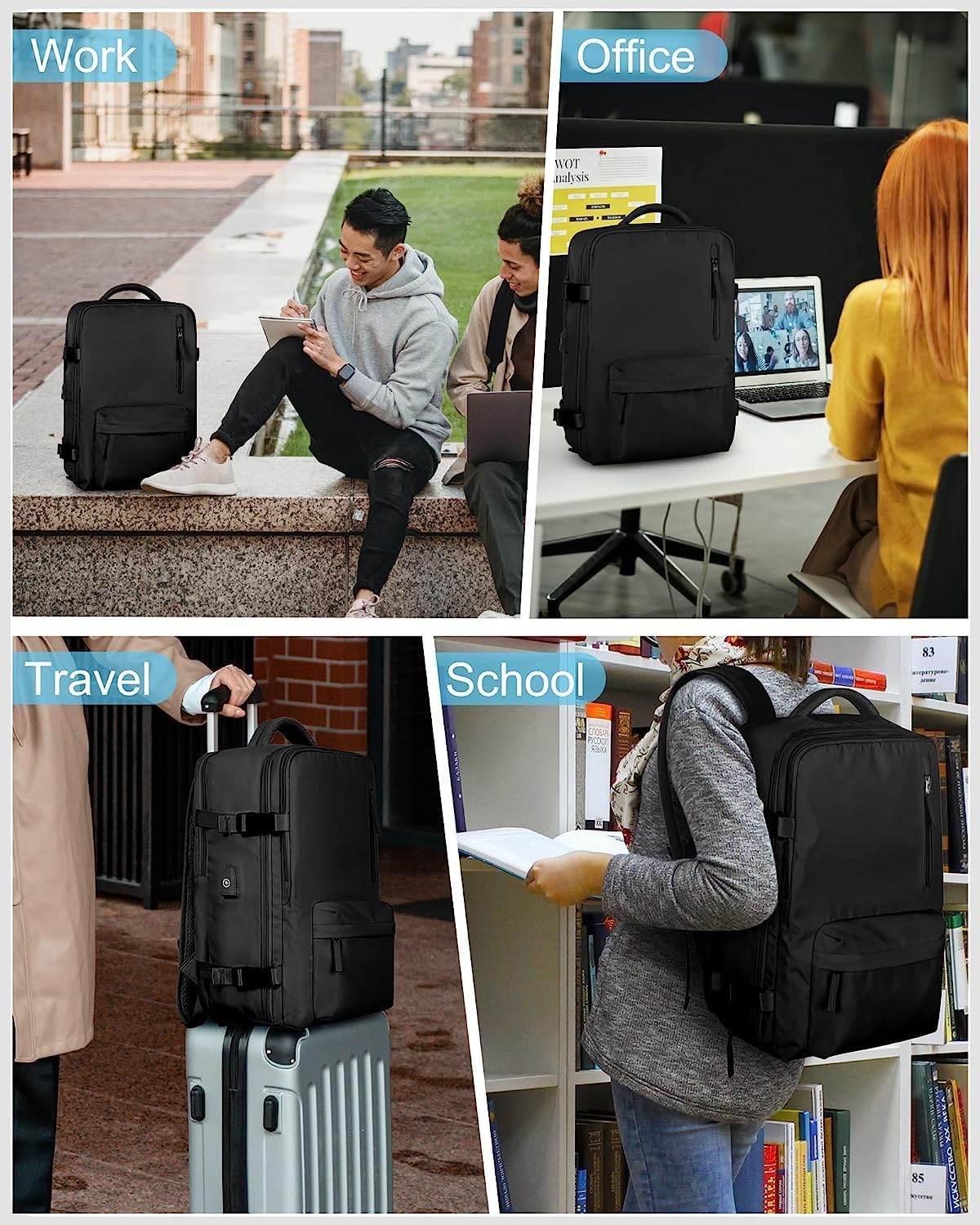 Waterproof Travel Backpack with Shoe Compartment and USB Port – Suitable for 14" Laptop