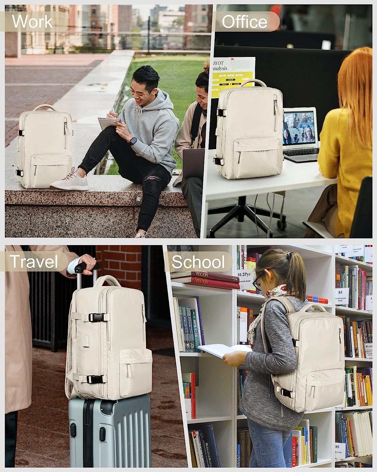 Waterproof Travel Backpack with Shoe Compartment and USB Port – Suitable for 14" Laptop