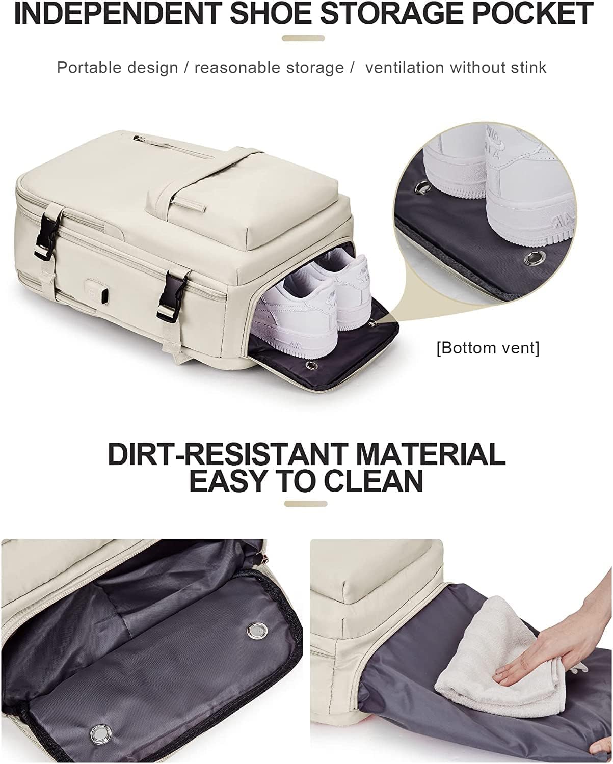 Waterproof Travel Backpack with Shoe Compartment and USB Port – Suitable for 14" Laptop