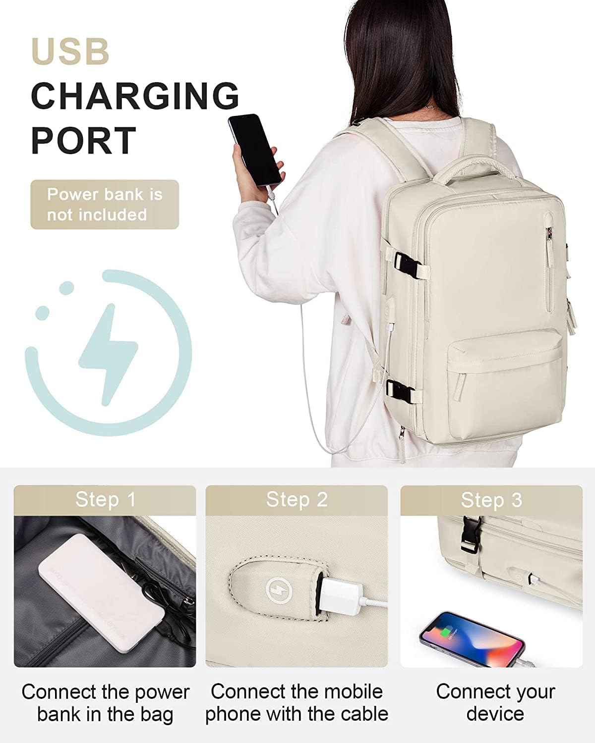 Waterproof Travel Backpack with Shoe Compartment and USB Port – Suitable for 14" Laptop