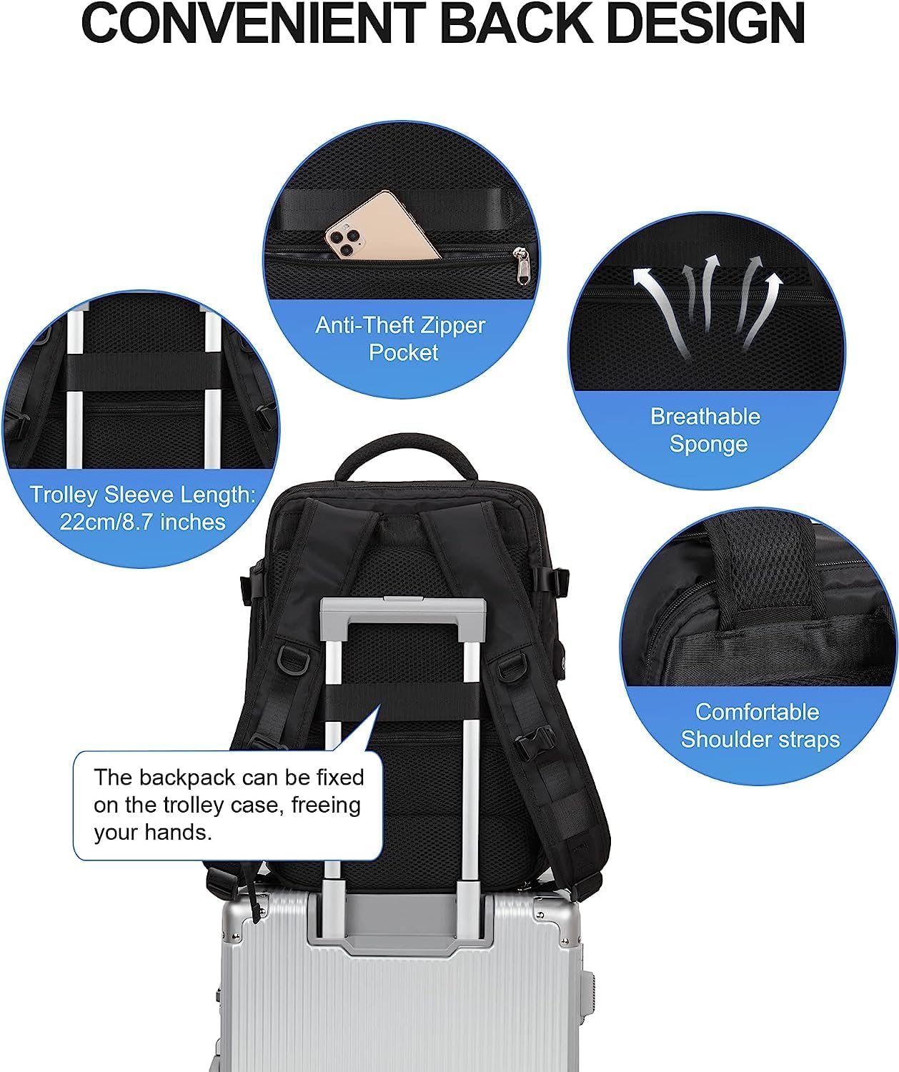 Waterproof Travel Backpack with Shoe Compartment and USB Port – Suitable for 14" Laptop