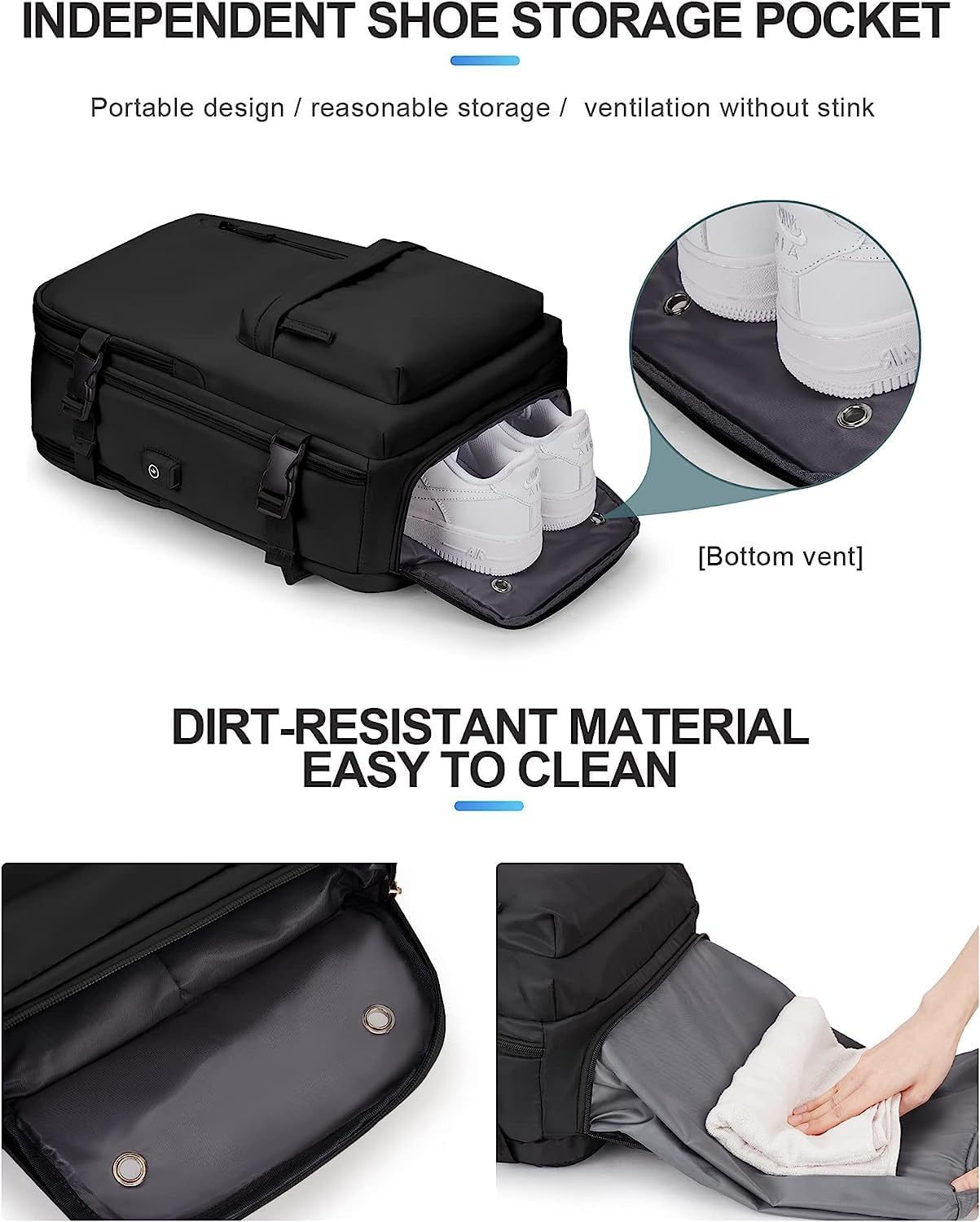 Waterproof Travel Backpack with Shoe Compartment and USB Port – Suitable for 14" Laptop