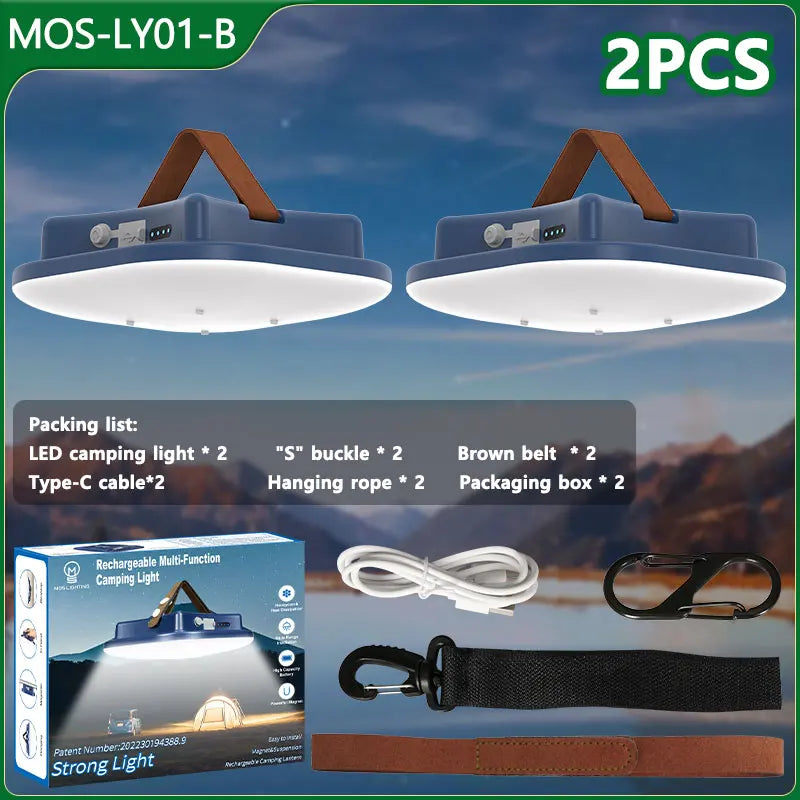 80W LED Solar Rechargeable Camping Lamp with Magnet and Zoom Function