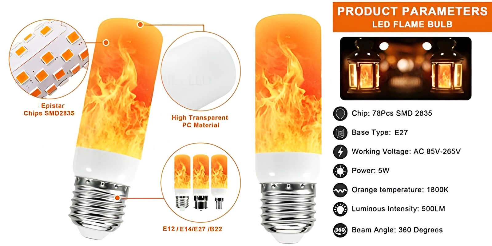Flame Effect Lamp - 9W Simulated Flame Bulb