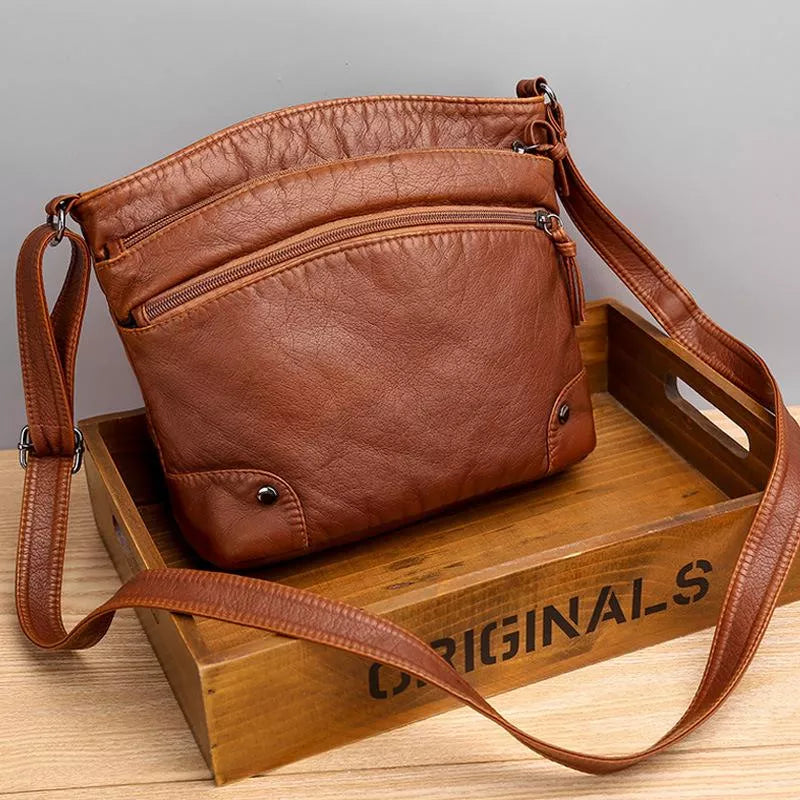 Leather Shoulder Bag - Scratch and Water Resistant, Adjustable Strap
