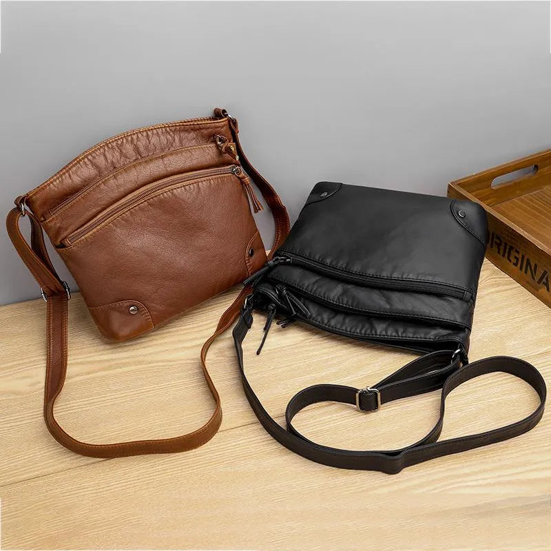 Leather Shoulder Bag - Scratch and Water Resistant, Adjustable Strap