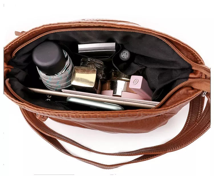 Leather Shoulder Bag - Scratch and Water Resistant, Adjustable Strap