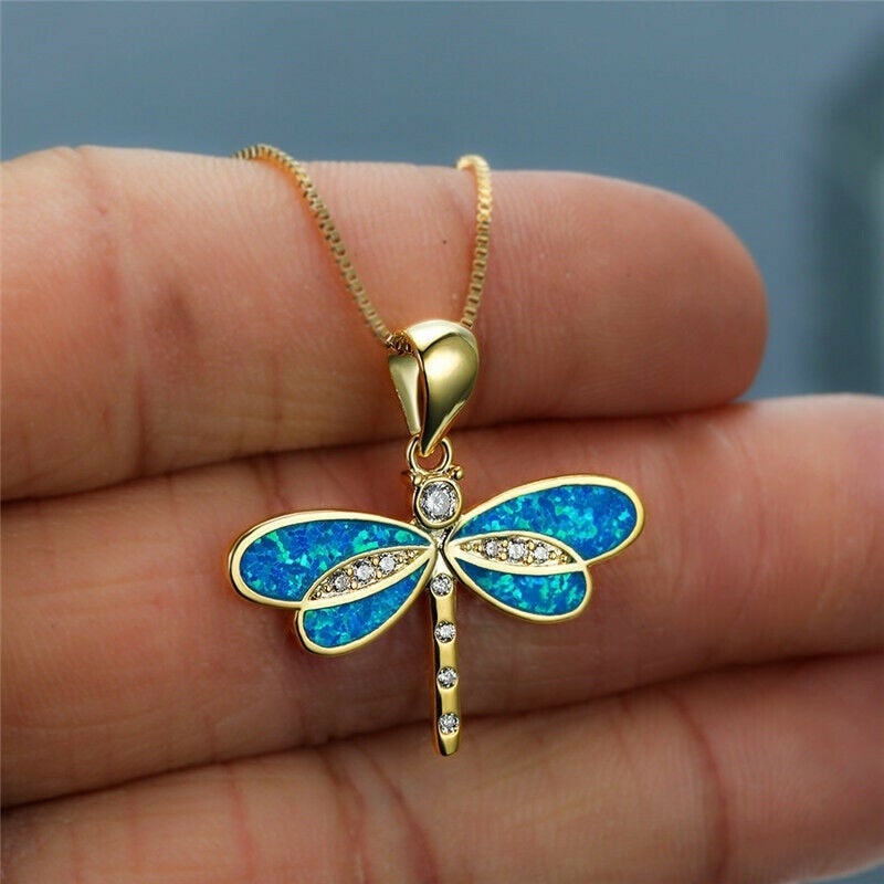 Golden Dragonfly Necklace with Opal – Isolde