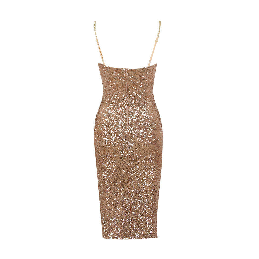Shimmering Midi Dress with Zip - Elegant and Modern