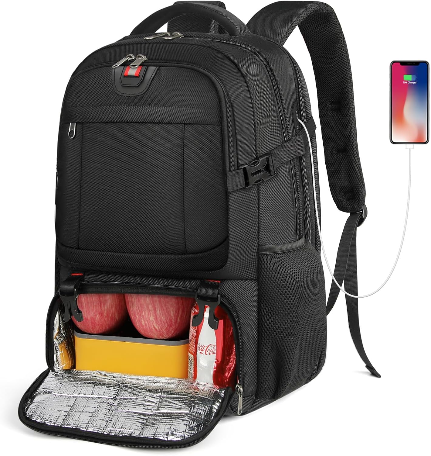 Extra-large lunch and laptop travel backpack with USB charging port