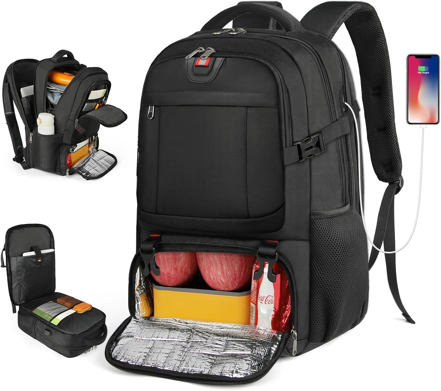 Extra-large lunch and laptop travel backpack with USB charging port