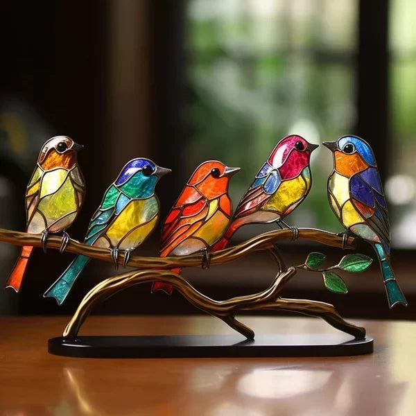 Luxury Bird Figurines Made of Coloured Glass - Stylish Decoration Set