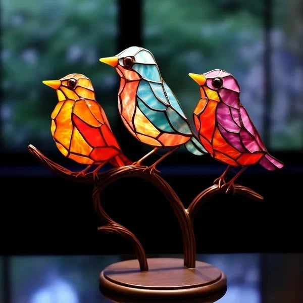 Luxury Bird Figurines Made of Coloured Glass - Stylish Decoration Set