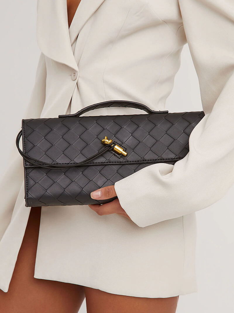 Luxe Woven Handbag - Elegance with Gold Closure