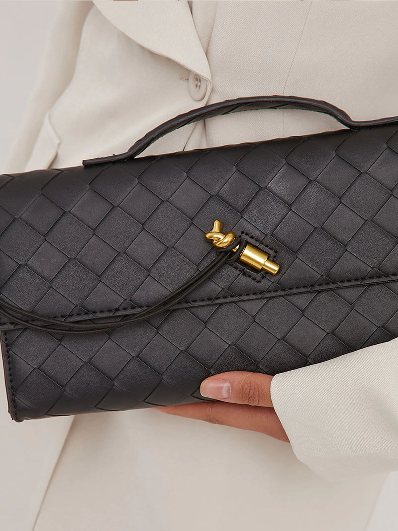 Luxe Woven Handbag - Elegance with Gold Closure