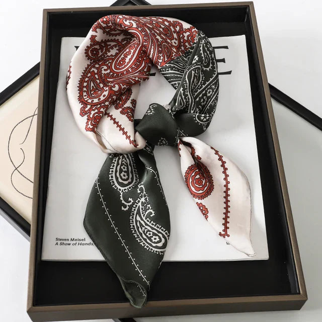 Silk Scarf - Luxury Satin Accessory | Check Pattern