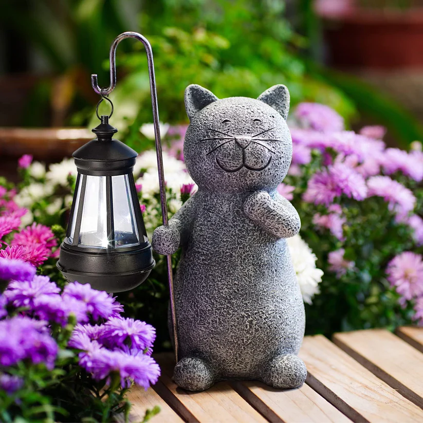 Enchanting Cat with Butterfly - Atmospheric Light for Your Garden