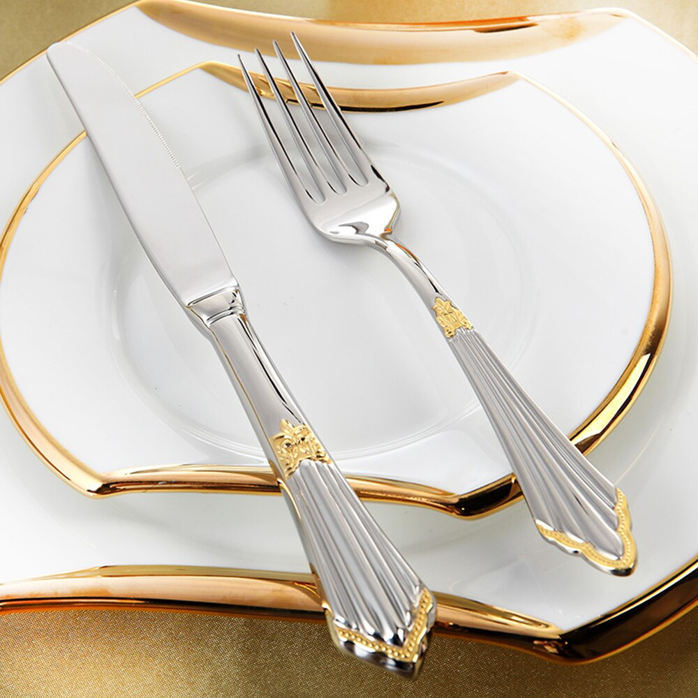 24- or 48-piece Stainless Steel Cutlery Set with Gold Finish – GlowCut