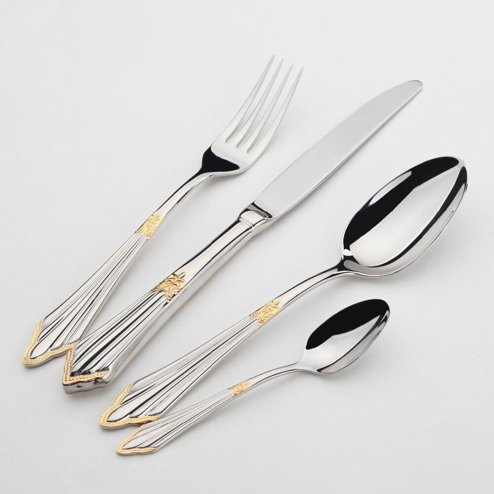 24- or 48-piece Stainless Steel Cutlery Set with Gold Finish – GlowCut