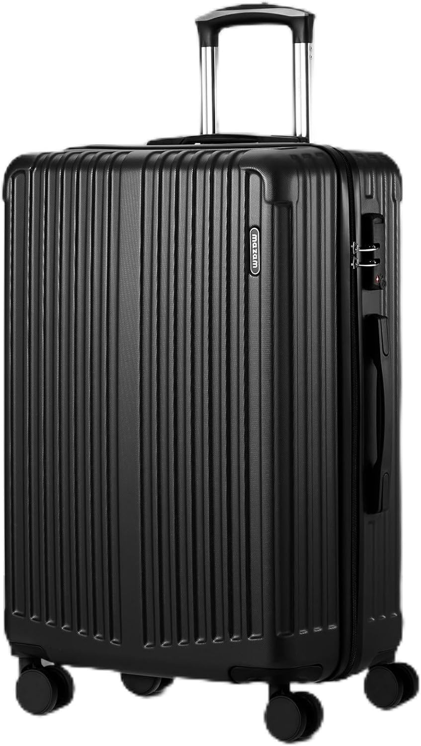 Large 28" Hard Shell Suitcase with 360° Wheels and TSA Lock – Black Striped