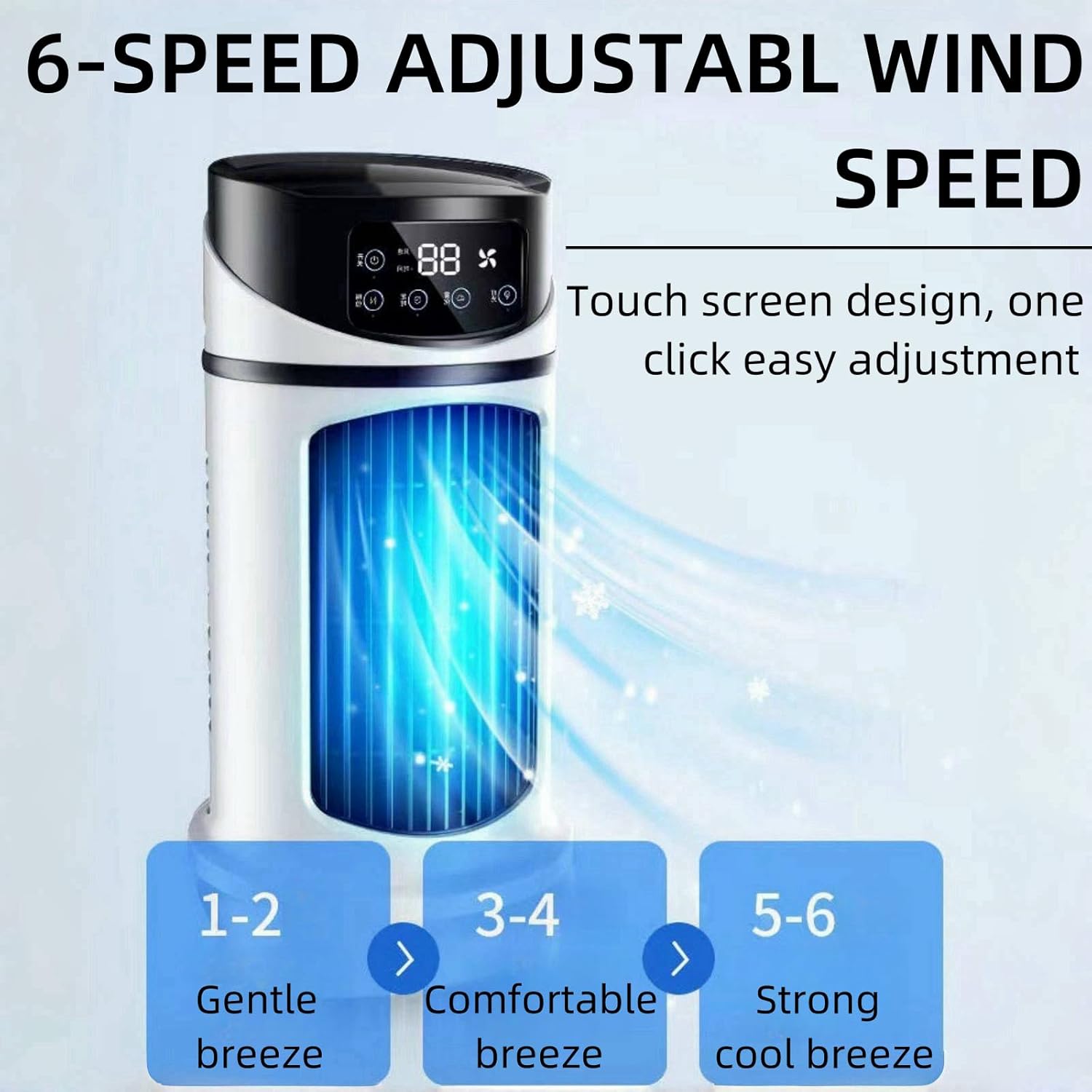 Mini Portable Air Conditioner – 3-in-1 Fan, Air Cooler & Humidifier with USB, 6 Speeds & Night Light
