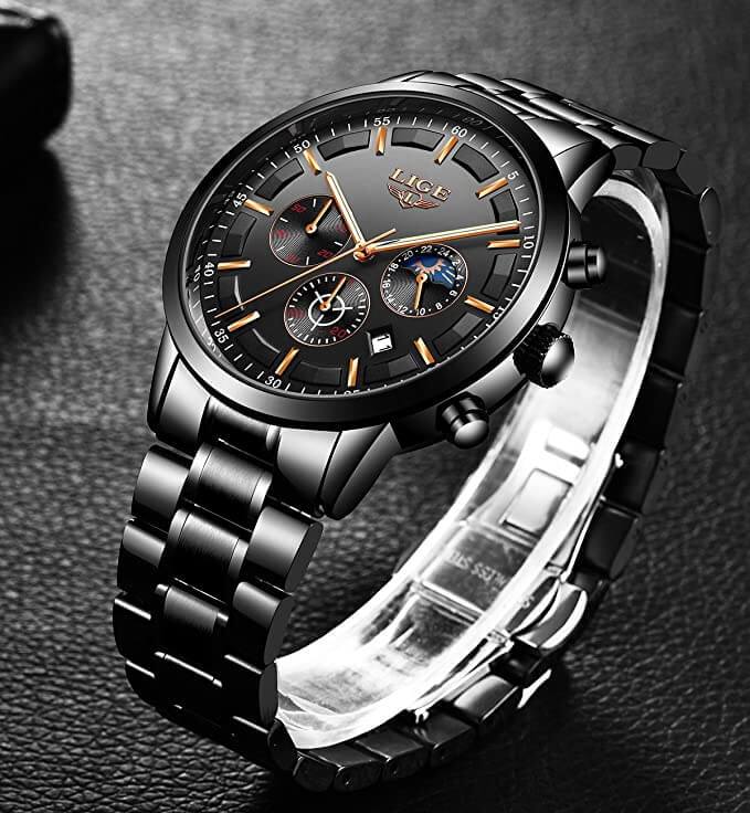 Military Black Steel Watch - Waterproof | Time & Date