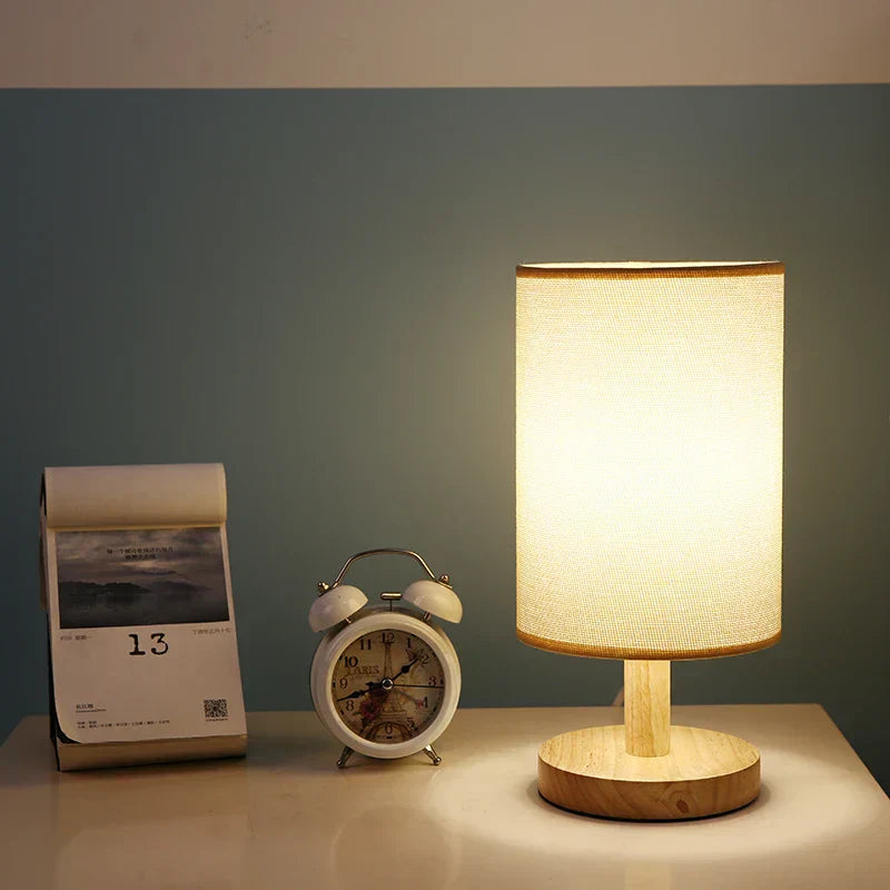 Modern Wooden Nightstand Lamp | Dimmable & Remote Control