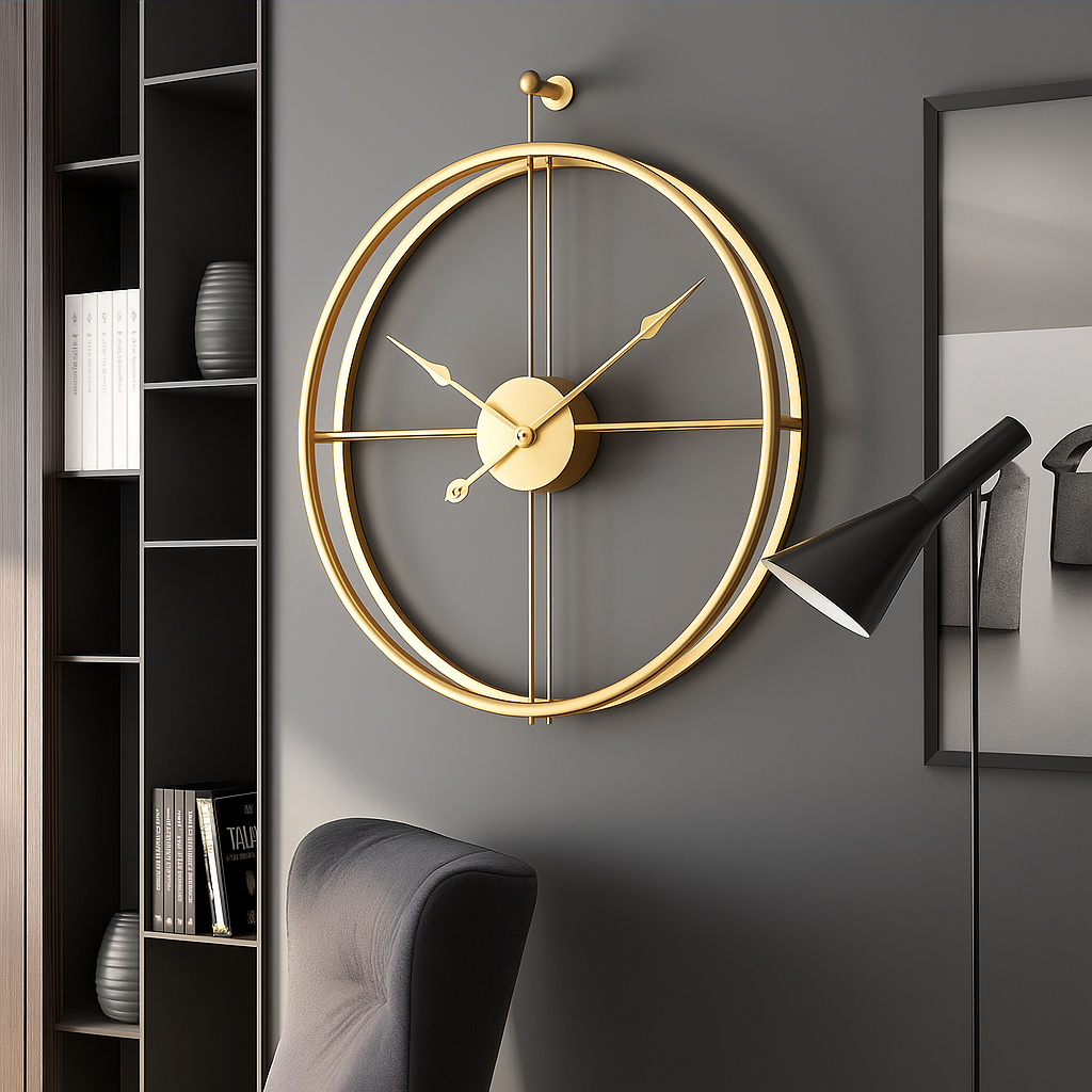 Vermilion Wall Clock | Silent Style | Black/Grey Design – 55/60 cm