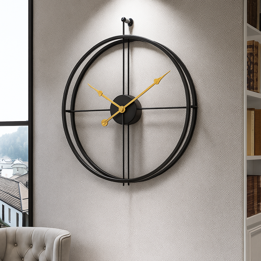 Vermilion Wall Clock | Silent Style | Black/Grey Design – 55/60 cm