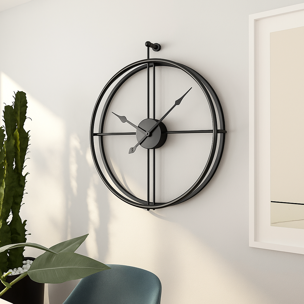 Vermilion Wall Clock | Silent Style | Black/Grey Design – 55/60 cm