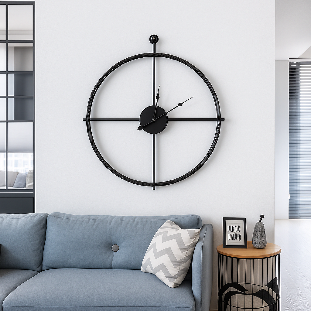 Vermilion Wall Clock | Silent Style | Black/Grey Design – 55/60 cm
