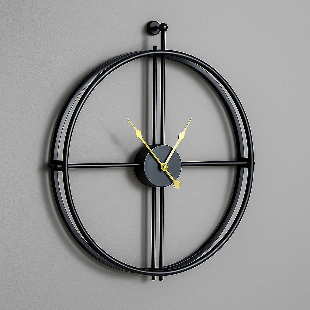 Vermilion Wall Clock | Silent Style | Black/Grey Design – 55/60 cm