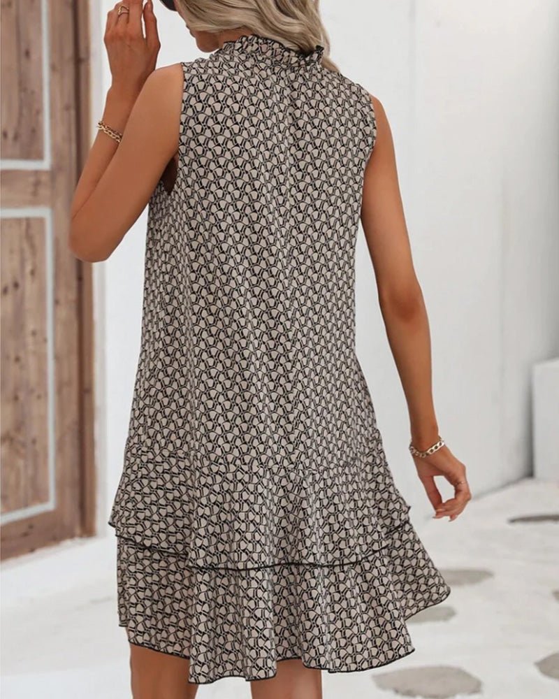 Sleeveless Summer Dress with Ruffle Print