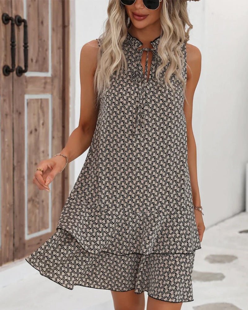 Sleeveless Summer Dress with Ruffle Print