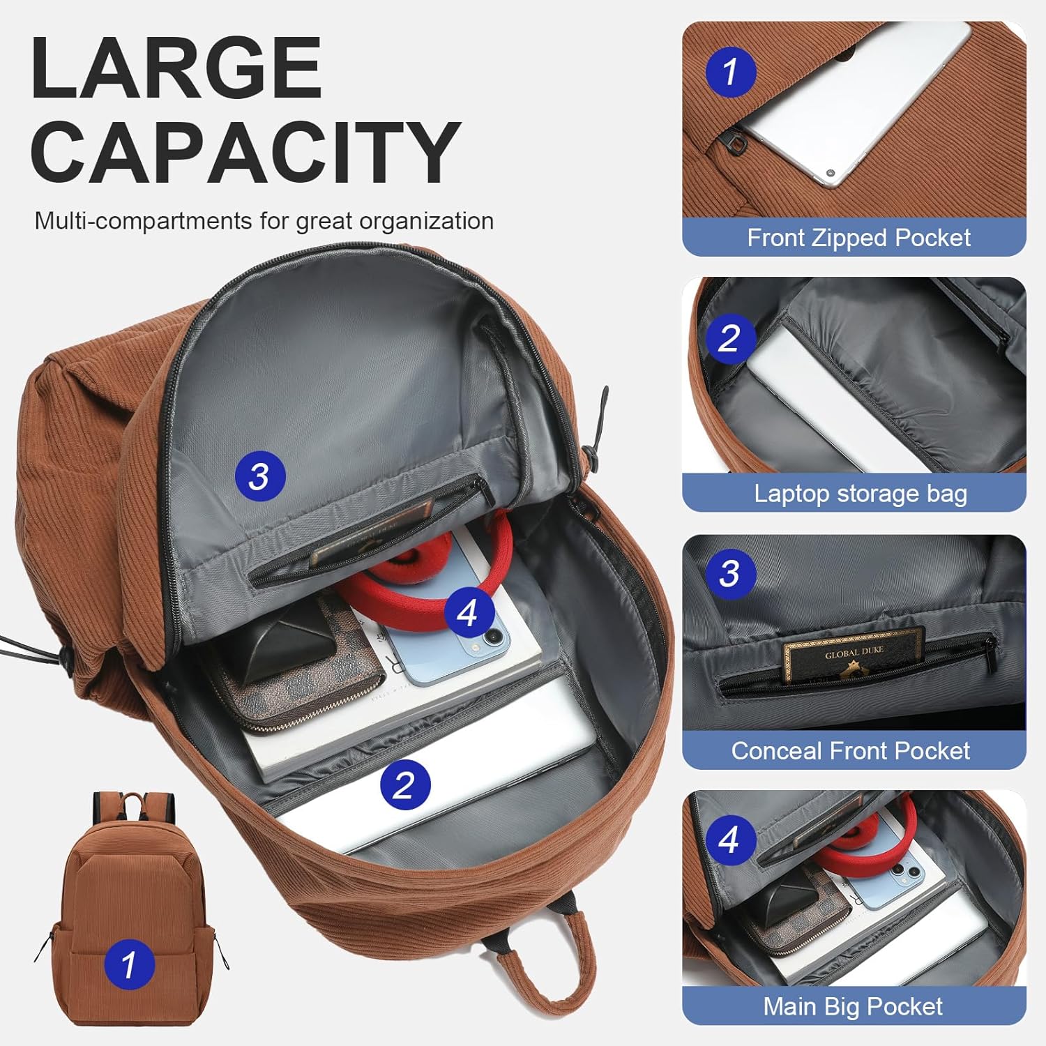 Lightweight, water-repellent laptop and travel bag with organised compartments