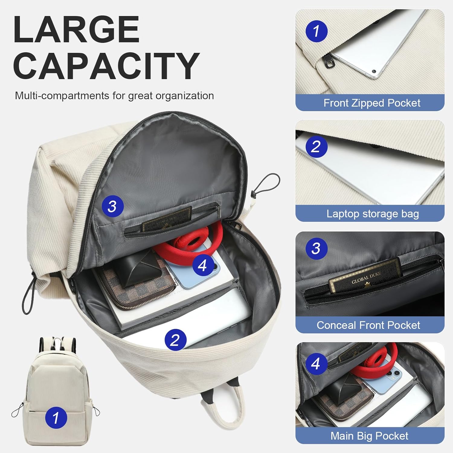 Lightweight, water-repellent laptop and travel bag with organised compartments