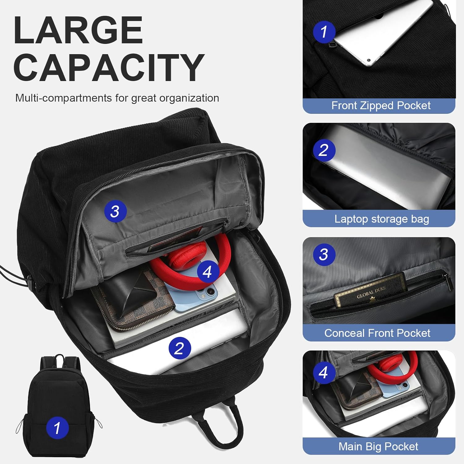 Lightweight, water-repellent laptop and travel bag with organised compartments