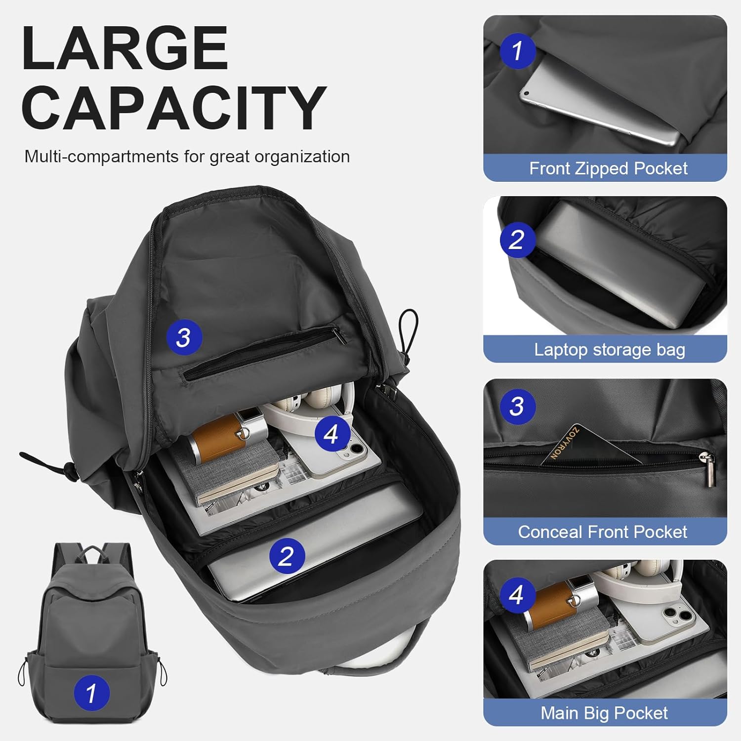 Lightweight, water-repellent laptop and travel bag with organised compartments
