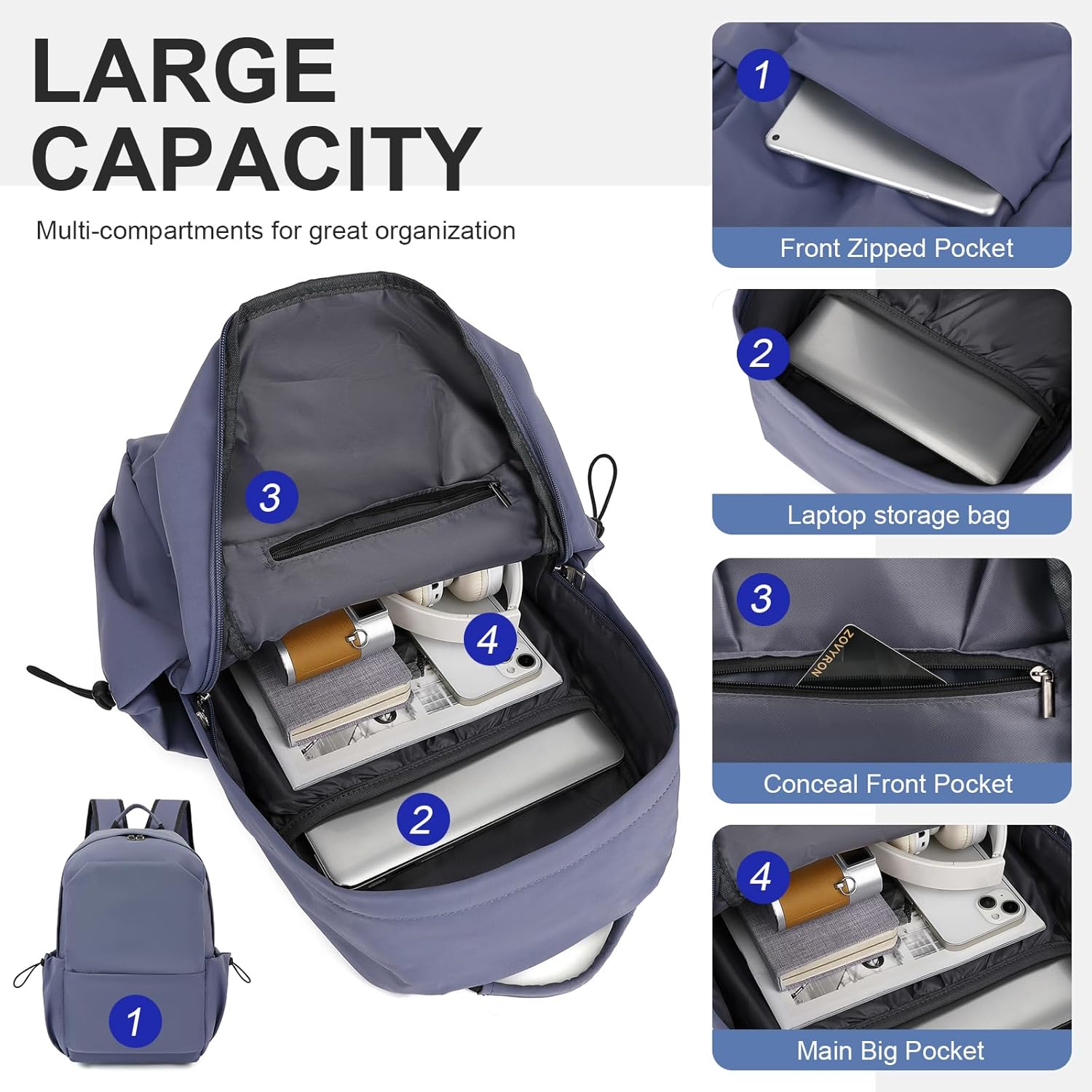 Lightweight, water-repellent laptop and travel bag with organised compartments