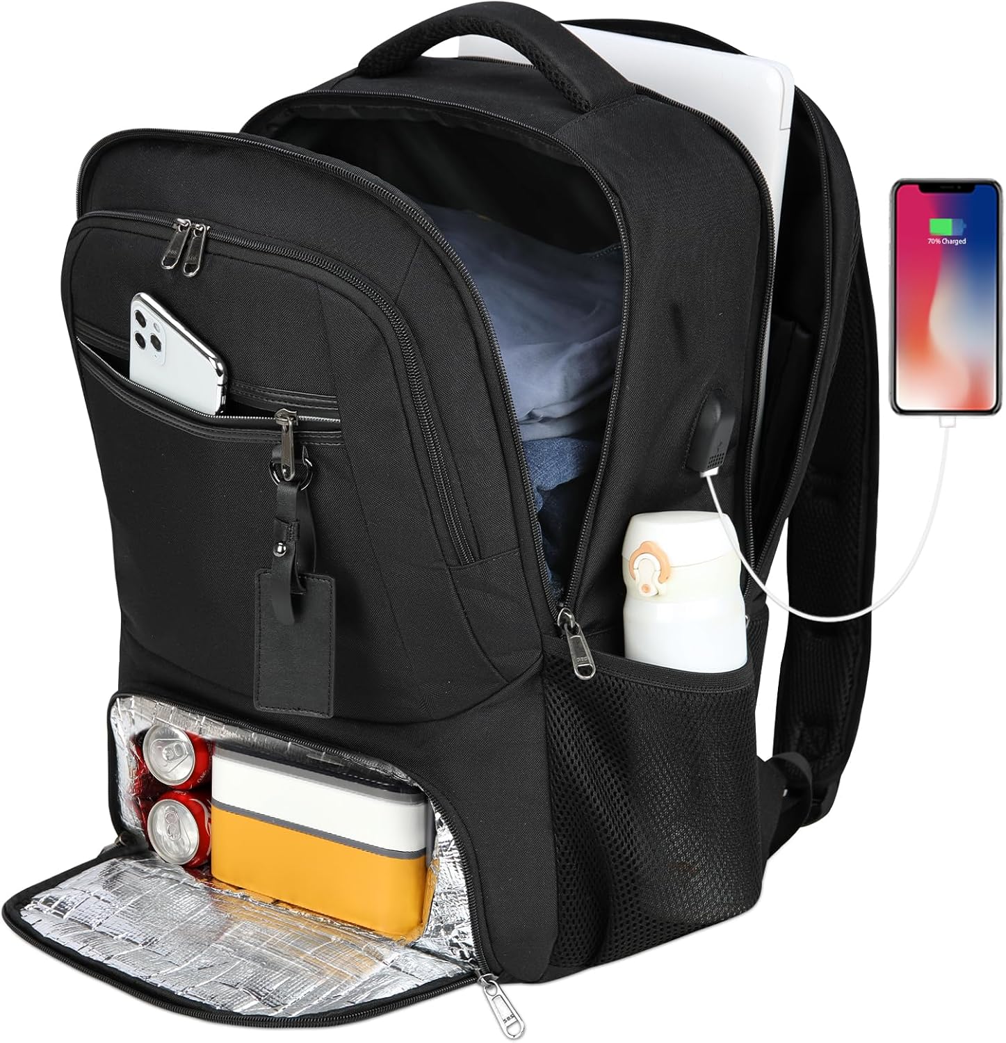 Waterproof Laptop and Lunch Backpack with USB Port – Multi-Compartment Travel Bag