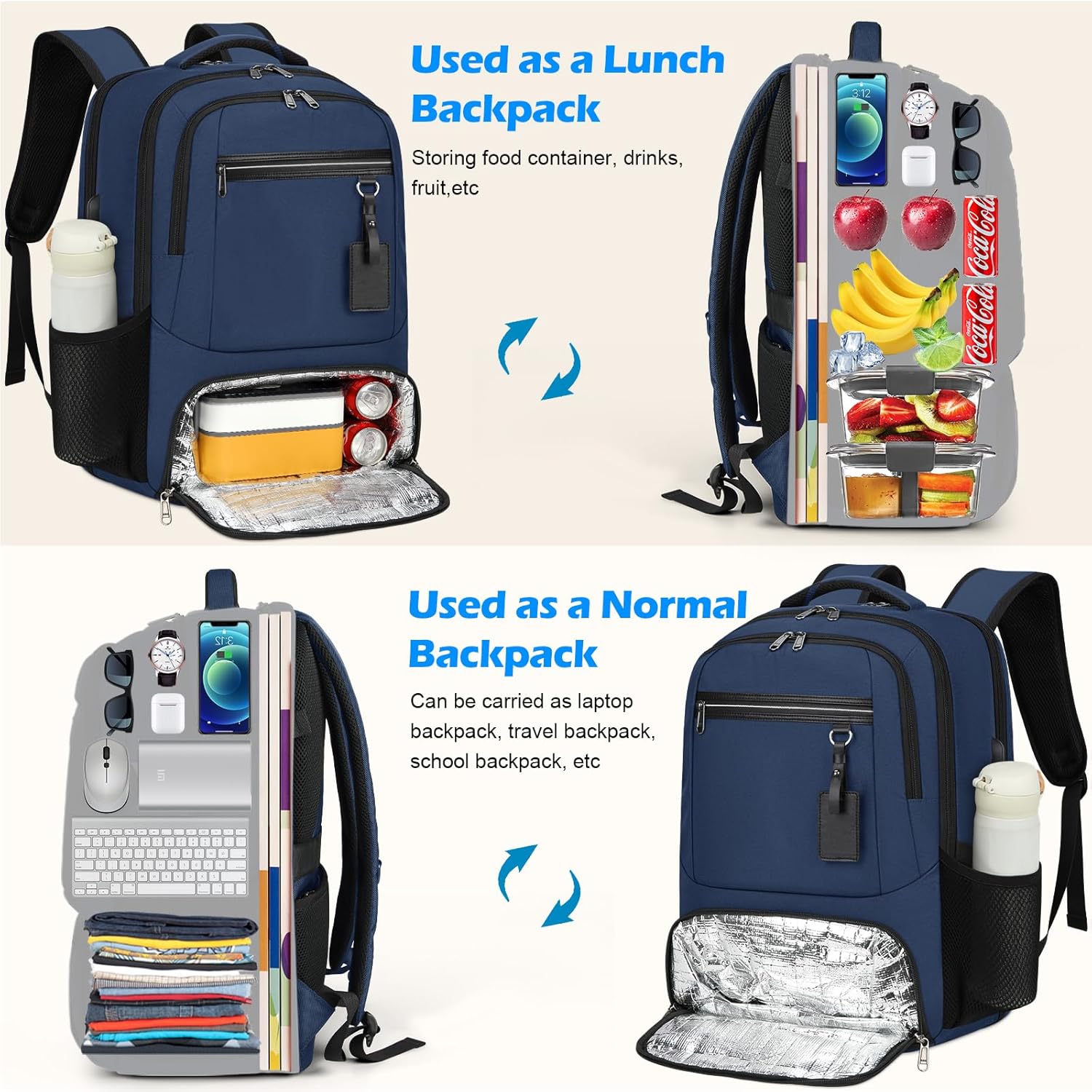 Waterproof Laptop and Lunch Backpack with USB Port – Multi-Compartment Travel Bag